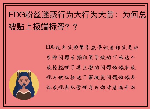 EDG粉丝迷惑行为大行为大赏：为何总被贴上极端标签？？